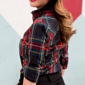 NEW J. Crew Stewart Tartan Flannel Button Down Top Classic Plaid Spring ONE LEFT